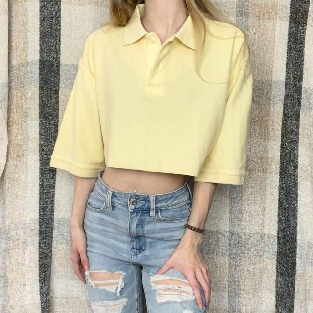 Custom Cropped Yellow Short Sleeve Cotton Polo